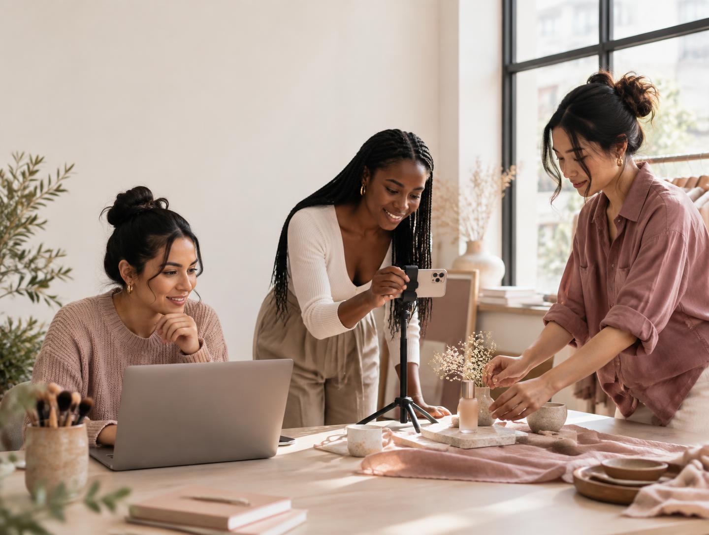 Creators collaborating on a product shoot